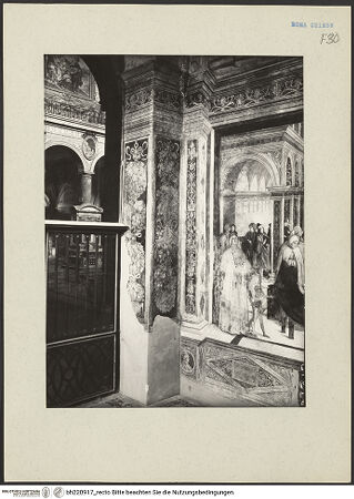 Vorderseite von ICCD [https://www.deutsche-digitale-bibliothek.de/content/lizenzen/rv-ez/] Szenen aus dem Leben des heiligen Bernhardin von Siena - Raumecke linke Wand und Eingangswand, bh220917_recto. Foto.