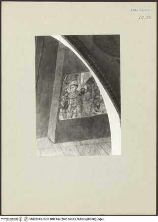 Vorderseite von ICCD [https://www.deutsche-digitale-bibliothek.de/content/lizenzen/rv-ez/] Gefangennahme des hl. Laurentius - westliche Lünette, Fresko, Detail: der heilige Laurentius und Soldaten, bh220943_recto. Foto.