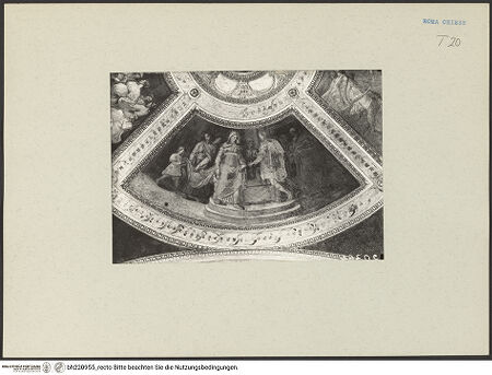 Vorderseite von ICCD [https://www.deutsche-digitale-bibliothek.de/content/lizenzen/rv-ez/] Gewölbeausmalung mit Präfigurationen der Jungfräulichkeit MariasPräfiguration der Jungfräulichkeit Marias, Salomon und die Königin von Saba ? - Aufnahme nach der Restaurierung 1966, bh220955_recto. Foto.