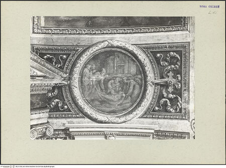 Vorderseite von ICCD [https://www.deutsche-digitale-bibliothek.de/content/lizenzen/rv-ez/] KapellenausmalungGrisaille-Medaillon, Die heilige Barbara wird von Christen begraben - , bh221038_recto. Foto.