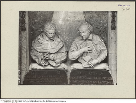 Vorderseite von ICCD [https://www.deutsche-digitale-bibliothek.de/content/lizenzen/rv-ez/] Grabmal Giovanni Savenier (Algardi) und Gualtiero Gualtieri (Ferrata) - Detail: die beiden Portraitbüsten, frontal, bh221049_recto. Foto.