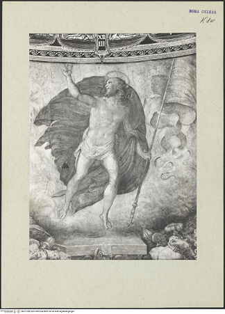 Vorderseite von ICCD [https://www.deutsche-digitale-bibliothek.de/content/lizenzen/rv-ez/] KapellenausmalungAuferstehung Christi - Detail: Christus, bh221090_recto. Foto.