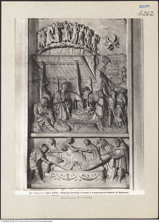 Vorderseite von Alinari [https://www.deutsche-digitale-bibliothek.de/content/lizenzen/rv-ez/] Geburt Christi und Verkündigung an die Hirten - Grablegung Christi - Gesamtansicht, bh221126_recto. Foto.