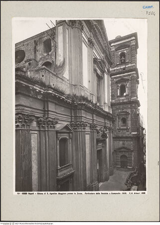 Vorderseite von Alinari [https://www.deutsche-digitale-bibliothek.de/content/lizenzen/rv-ez/] Sant'Agostino alla ZeccaSant'Agostino alla Zecca - Fassade und Campanile, Seitenansicht, bh221139_recto. Foto.