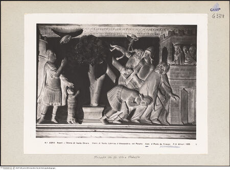 Vorderseite von Alinari [https://www.deutsche-digitale-bibliothek.de/content/lizenzen/rv-ez/] KanzelDie heiligen Vitus und Modestus weigern sich, paganen Kultbildern zu huldigen - Gesamtansicht (vor 1943), bh221343_recto. Foto.