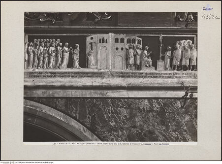 Vorderseite von Alinari [https://www.deutsche-digitale-bibliothek.de/content/lizenzen/rv-ez/] Szenen aus dem Leben der heiligen Katharina von Alexandrien - Szene 3: Mystische Vermählung der Katharina mit Christus; Szene 4: Katharina verweigert die Anbetung heidnischer Standbilder (vor 1943), bh221345_recto. Foto.