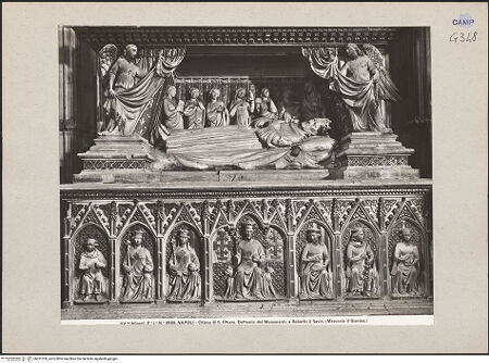 Vorderseite von Alinari [https://www.deutsche-digitale-bibliothek.de/content/lizenzen/rv-ez/] Grabmal des Königs Robert I.Untere Hälfte: Karyatiden, Sarkophag und Grabkammer - Sarkophag und Grabkammer, bh221350_recto. Foto.