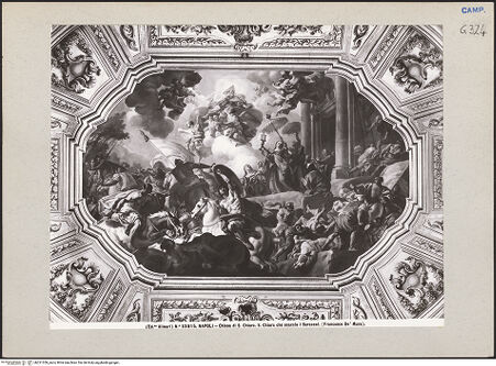 Vorderseite von Alinari [https://www.deutsche-digitale-bibliothek.de/content/lizenzen/rv-ez/] Heilige Klara verjagt die Sarazenen (zerstört 1943) - Gesamtansicht, bh221359_recto. Foto.