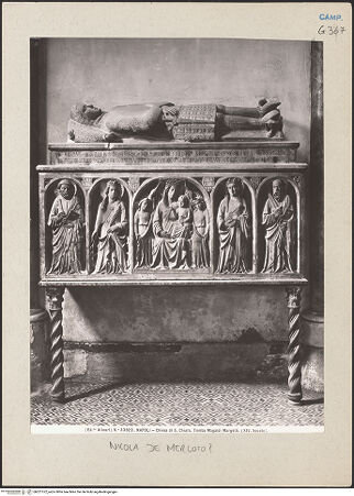 Vorderseite von Alinari [https://www.deutsche-digitale-bibliothek.de/content/lizenzen/rv-ez/] Grabmal des Nicola Merloto (gest. 1358) - Gesamtansicht (vor 1943), bh221372_recto. Foto.