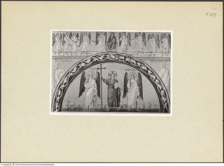 Vorderseite von Kupferstichkabinett Düsseldorf [https://www.deutsche-digitale-bibliothek.de/content/lizenzen/rv-ez/] Ravenna, San Michele in Africisco, Apsismosaik (Christus zwischen den Engeln der Apokalypse; die heiligen Cosmas und Damian; Christus zwischen den Erzengeln Michael und Gabriel) - Gesamtansicht, bh223783_recto. Foto.