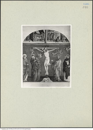 Vorderseite von Kupferstichkabinett Düsseldorf [https://www.deutsche-digitale-bibliothek.de/content/lizenzen/rv-ez/] Wandbild von Parri Spinelli (Kreuzigung mit Maria, Johannes dem Evangelisten, und den heiligen Nikolaus und Dominikus) - Gesamtansicht, bh223880_recto. Foto.