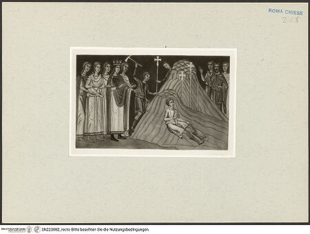 Vorderseite von Stiftung Museum Kunstpalast (Graphische Sammlung) [https://www.deutsche-digitale-bibliothek.de/content/lizenzen/rv-ez/] Aus der Geschichte Contantis des Großen. In einer Kapelle neben der Kirche SS. Quatro Coronati in Rom - Gesamtansicht, bh223882_recto. Foto.
