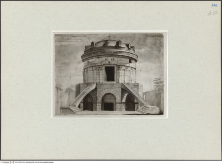 Vorderseite von Kupferstichkabinett Düsseldorf [https://www.deutsche-digitale-bibliothek.de/content/lizenzen/rv-ez/] Ravenna, Mausoleo di Teodorico (Mausoleum des Theoderich) - Gesamtansicht, bh223918_recto. Foto.