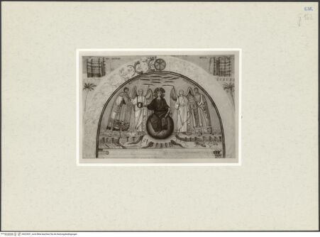Vorderseite von Kupferstichkabinett Düsseldorf [https://www.deutsche-digitale-bibliothek.de/content/lizenzen/rv-ez/] Ravenna, San Vitale, Dekoration des PresbyteriumsChristus als Kosmokrator zwischen Engeln, dem heiligen Vitalis und Bischof Ecclesius - Gesamtansicht, bh223921_recto. Foto.