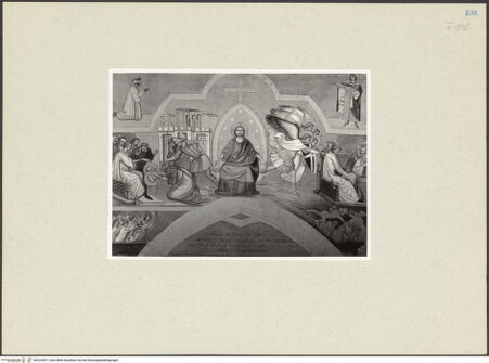 Vorderseite von Kupferstichkabinett Düsseldorf [https://www.deutsche-digitale-bibliothek.de/content/lizenzen/rv-ez/] Ravenna, Santa Maria in Porto Fuori, Wandbild des Triumphbogens (Jüngstes Gericht und Taten des Antichrists) - Gesamtansicht, bh223927_recto. Foto.