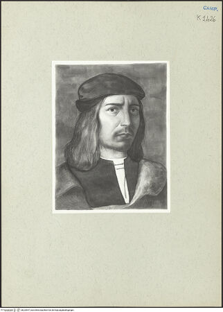 Vorderseite von Kupferstichkabinett Düsseldorf [https://www.deutsche-digitale-bibliothek.de/content/lizenzen/rv-ez/] Szenen aus dem Leben des heiligen BenediktBildnis des Malers Antonio Solario gen. Lo Zingaro, im Kreuzgang von Santi Severino e Sossio in Neapel - Gesamtansicht, bh223957_recto. Foto.