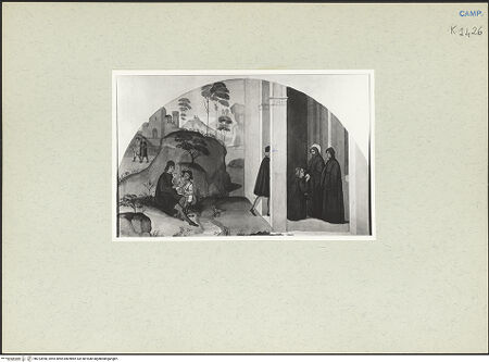 Vorderseite von Kupferstichkabinett Düsseldorf [https://www.deutsche-digitale-bibliothek.de/content/lizenzen/rv-ez/] Szenen aus dem Leben des heiligen BenediktAufnahme des heiligen Placidus in den Orden von hl. Benedikt - Gesamtansicht, bh223958_recto. Foto.