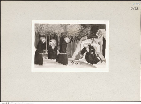 Vorderseite von Kupferstichkabinett Düsseldorf [https://www.deutsche-digitale-bibliothek.de/content/lizenzen/rv-ez/] Szenen aus dem Leben der heiligen AnachoretenLeben in der Wüste - Gesamtansicht, bh223968_recto. Foto.