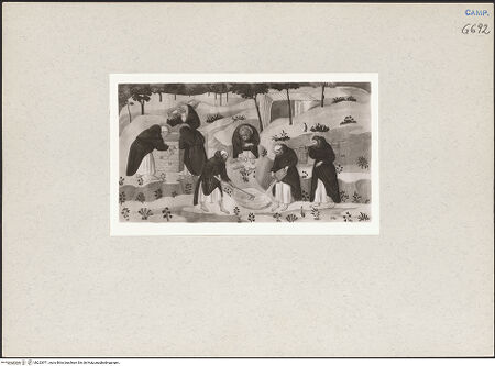 Vorderseite von Kupferstichkabinett Düsseldorf [https://www.deutsche-digitale-bibliothek.de/content/lizenzen/rv-ez/] Szenen aus dem Leben der heiligen AnachoretenLeben in der Wüste und Ekstase - Gesamtansicht, bh223971_recto. Foto.