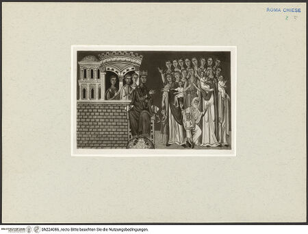 Vorderseite von Stiftung Museum Kunstpalast (Graphische Sammlung) [https://www.deutsche-digitale-bibliothek.de/content/lizenzen/rv-ez/] Aus der Geschichte Contantis des Großen. In einer Kapelle neben der Kirche SS. Quatro Coronati in Rom - Gesamtansicht, bh224086_recto. Foto.
