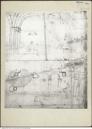 Vorderseite von Alinari [https://www.deutsche-digitale-bibliothek.de/content/lizenzen/rv-ez/] Grund- und Aufrissdetails zu den Kuppelpfeilern von Sankt Peter - Gesamtansicht, bh224313_recto. Foto.
