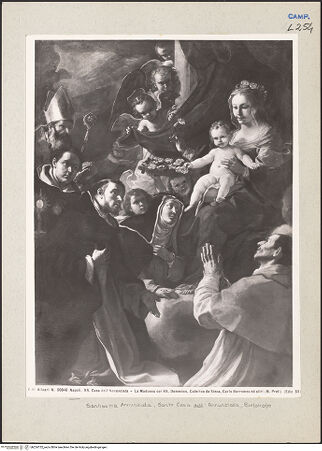 Vorderseite von Alinari [https://www.deutsche-digitale-bibliothek.de/content/lizenzen/rv-ez/] Madonna mit Heiligen (Januarius, Thomas von Aquin, Dominicus, Katharina von Siena und Karl Borromäus) - Gesamtansicht, bh224752_recto. Foto.