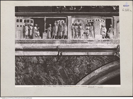 Vorderseite von Alinari [https://www.deutsche-digitale-bibliothek.de/content/lizenzen/rv-ez/] Szenen aus dem Leben der heiligen Katharina von Alexandrien - Szene 4: Katharina verweigert die Anbetung heidnischer Standbilder; Szene 5: Christus erscheint Katharina im Gefängnis (vor 1943), bh224766_recto. Foto.