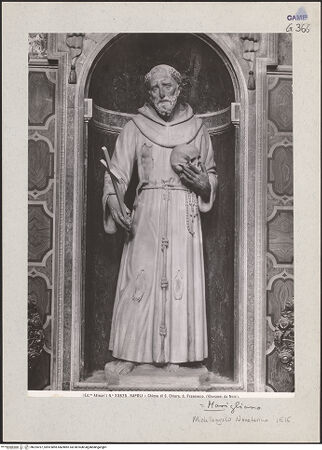 Vorderseite von Alinari [https://www.deutsche-digitale-bibliothek.de/content/lizenzen/rv-ez/] Heiliger Franziskus - Gesamtansicht, bh224767_recto. Foto.