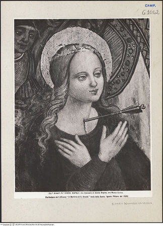 Vorderseite von Alinari [https://www.deutsche-digitale-bibliothek.de/content/lizenzen/rv-ez/] Martyrium der heiligen Ursula - Detail, heilige Ursula, bh224819_recto. Foto.