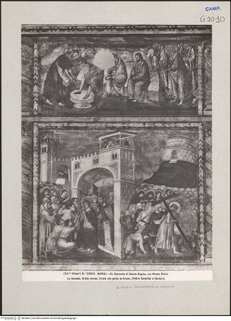 Vorderseite von Alinari [https://www.deutsche-digitale-bibliothek.de/content/lizenzen/rv-ez/] Passion Christi und Erscheinungen nach der AuferstehungChristus vor seinen Richtern. Die Verspottung Christi. Die Kreuztragung - Christus wäscht die Füße der Apostel (oben), die Verspottung Christi und die Kreuztragung (unten), bh224827_recto. Foto.