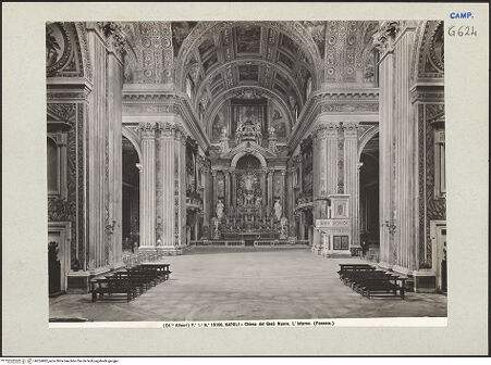 Vorderseite von Alinari [https://www.deutsche-digitale-bibliothek.de/content/lizenzen/rv-ez/] Chiesa del Gesù Nuovo - Mittelschiff (von der Vierung in Richtung Hauptaltar), bh224882_recto. Foto.