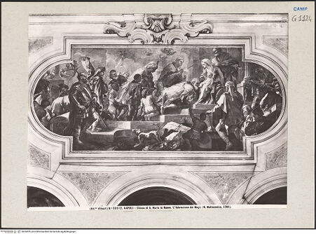 Vorderseite von Alinari [https://www.deutsche-digitale-bibliothek.de/content/lizenzen/rv-ez/] Die Anbetung des Christuskindes durch die Heiligen Drei Könige - Gesamtansicht, bh224929_recto. Foto.