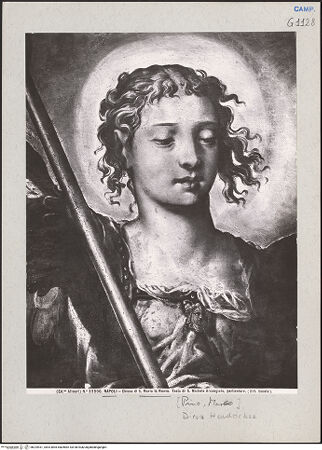 Vorderseite von Alinari [https://www.deutsche-digitale-bibliothek.de/content/lizenzen/rv-ez/] Der Erzengel Michael - Detail, Gesicht, bh224931_recto. Foto.