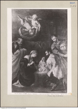 Vorderseite von Alinari [https://www.deutsche-digitale-bibliothek.de/content/lizenzen/rv-ez/] Die Anbetung des Christuskindes durch die Hirten - Gesamtansicht, bh225023_recto. Foto.