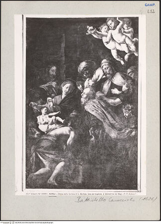 Vorderseite von Alinari [https://www.deutsche-digitale-bibliothek.de/content/lizenzen/rv-ez/] Die Anbetung durch die Heiligen Drei Könige - Gesamtansicht, bh225030_recto. Foto.