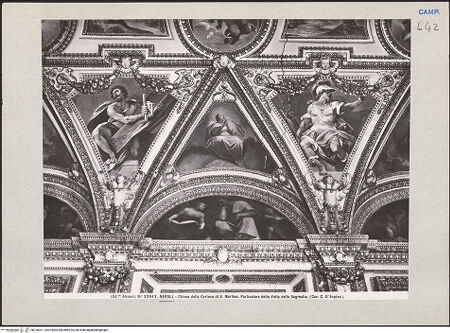 Vorderseite von Alinari [https://www.deutsche-digitale-bibliothek.de/content/lizenzen/rv-ez/] Deckendekoration und WanddekorationPassion Christi; Tugenden; Propheten - Detail: Salomo, Saul und Fides, bh225031_recto. Foto.