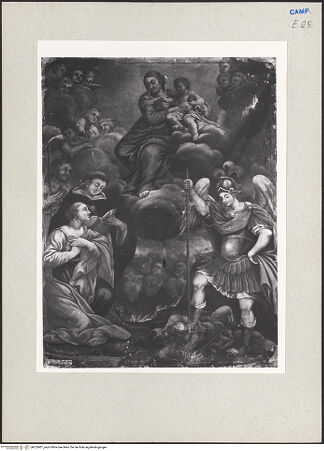 Vorderseite von Pedicini, Luciano [https://www.deutsche-digitale-bibliothek.de/content/lizenzen/rv-ez/] Madonna mit den Heiligen Jakobus Major, Thomas von Aquino, Maria Magdalena (?) und Michael - Gesamtansicht, bh225401_recto. Foto: Pedicini, Luciano.