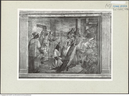 Vorderseite von Bibliotheca Hertziana [https://www.deutsche-digitale-bibliothek.de/content/lizenzen/rv-ez/] Die Geschichte des Hospitals Santo Spirito und die Vita Sixtus' IV.43. Feld: Sixtus IV. empfängt die Großen des Ostens - , bh226511_recto. Foto: Sciamanna, ?.