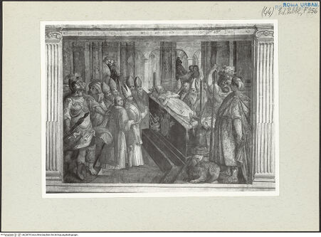 Vorderseite von Bibliotheca Hertziana [https://www.deutsche-digitale-bibliothek.de/content/lizenzen/rv-fz/] Die Geschichte des Hospitals Santo Spirito und die Vita Sixtus' IV.44. Feld: Begräbnis Sixtus' IV. - , bh226514_recto. Foto: Sciamanna, ?.