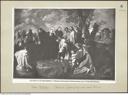 Vorderseite von Alinari [https://www.deutsche-digitale-bibliothek.de/content/lizenzen/rv-ez/] Der heilige Benedikt verteilt Brot an die Ordensmitglieder - Gesamtansicht, bh226990_recto. Foto.