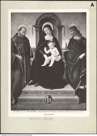 Vorderseite von Alinari [https://www.deutsche-digitale-bibliothek.de/content/lizenzen/rv-ez/] Madonna zwischen den heiligen Franziskus und Philippus - Gesamtansicht, bh227072_recto. Foto.