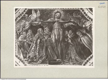 Vorderseite von Bibliotheca Hertziana [https://www.deutsche-digitale-bibliothek.de/content/lizenzen/rv-fz/] Madonna del Carmelo und Episoden der Geschichte des KarmeliterordensAnbetung der Madonna del Carmelo (Schutzmantelmadonna) - Gesamtansicht, bh227685_recto. Foto: Rigamonti.