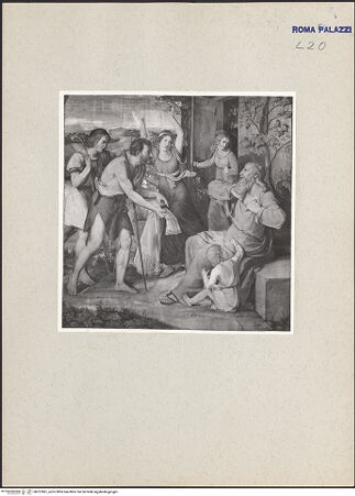 Vorderseite von Staatliche Museen zu Berlin, Nationalgalerie [https://www.deutsche-digitale-bibliothek.de/content/lizenzen/rv-ez/] Acht Wandgemälde aus der Casa Bartholdy (Zuccari) in RomJakobs Klage. Überbringung des blutigen Rockes an Jakob - , bh227861_recto. Foto.