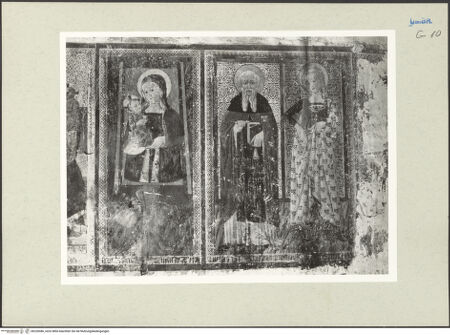 Vorderseite von Getty Research Institute [https://www.deutsche-digitale-bibliothek.de/content/lizenzen/rv-ez/] Votivfresken mit HeiligendarstellungenHeiliger Antonius Abbas und heilige Lucia - Gesamtansicht; links daneben: Madonna della Quercia, bh228386_recto. Foto: Hutzel, Max.