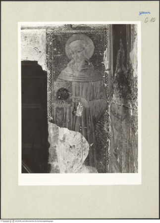 Vorderseite von Getty Research Institute [https://www.deutsche-digitale-bibliothek.de/content/lizenzen/rv-ez/] Votivfresken mit HeiligendarstellungenHeiliger Bernhard von Siena - Gesamtansicht, bh228390_recto. Foto: Hutzel, Max.