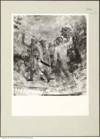 Vorderseite von Getty Research Institute [https://www.deutsche-digitale-bibliothek.de/content/lizenzen/rv-ez/] Ausmalung der linken ApsisDie Steinigung des heiligen Stephanus - Rechte Hälfte, Detail: Figurengruppe, bh228410_recto. Foto: Hutzel, Max.