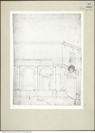 Vorderseite von Kunstbibliothek [https://www.deutsche-digitale-bibliothek.de/content/lizenzen/rv-ez/] Codex Destailleur DEngelsburg: Ansicht von Fassade und Seite der Loggia - , bh229096_recto. Foto.