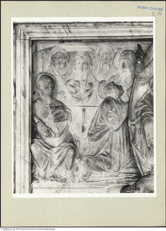 Vorderseite von Courtauld Institute [https://www.deutsche-digitale-bibliothek.de/content/lizenzen/rv-ez/] Grabmal des Kardinals Jacopo Ammanati-Piccolomini (+1479)Jüngstes Gericht - Ausschnitt links: Apostel und weitere Figuren, bh229740_recto. Foto.