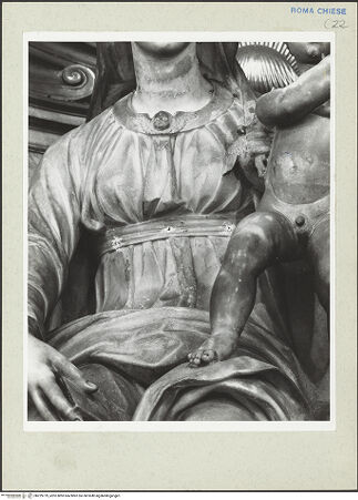 Vorderseite von Courtauld Institute [https://www.deutsche-digitale-bibliothek.de/content/lizenzen/rv-ez/] Madonna del Parto - Detail: Oberkörper Madonna und Bein Christuskind, bh229779_recto. Foto.