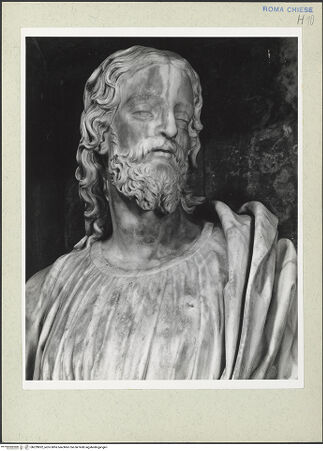 Vorderseite von Courtauld Institute [https://www.deutsche-digitale-bibliothek.de/content/lizenzen/rv-ez/] Jesus übergibt Petrus die Schlüssel - Christus, Detail: Kopf von rechts, bh229832_recto. Foto.